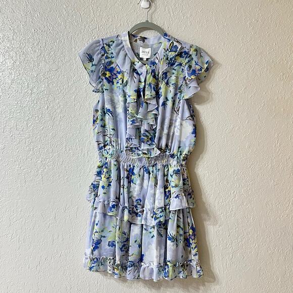 Misa Los Angeles Alona Mini Dress Floral Periwinkle Blue Women Medium - Picture 2 of 8